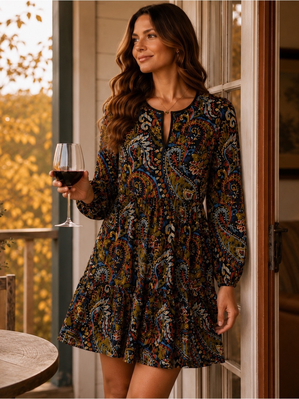 Halogen Blue Green Paisley Long Sleeve Mini Dress